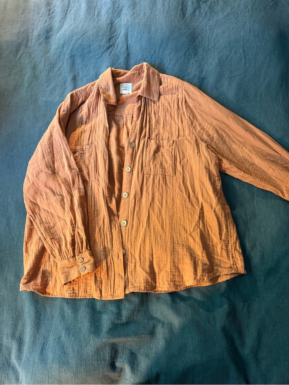 Billabong Women's Rust Orange Button-Front Cotton Shirt